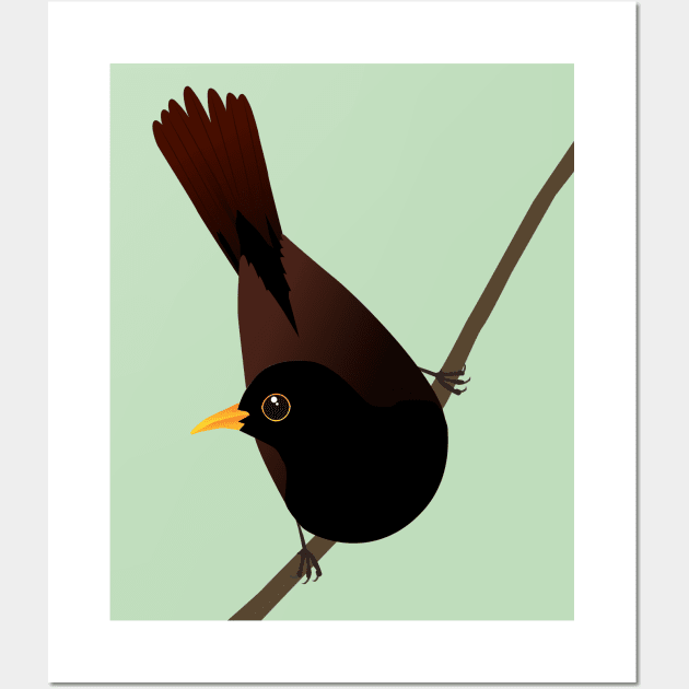 Blackbird sitting on a diagonal branch Wall Art by Bwiselizzy